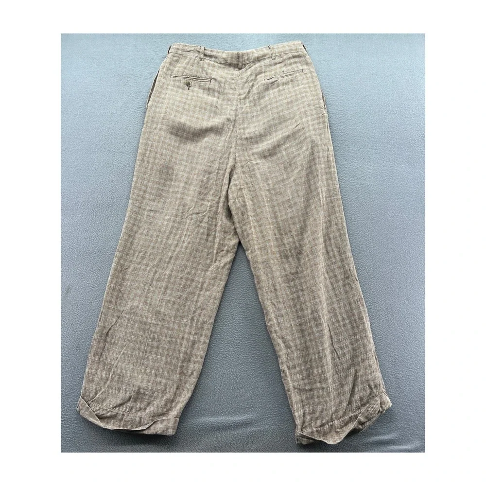 VTG Smokey Joes Pants Mens 34x28 Brown Houndstooth Pleated Cuffed Wide Leg